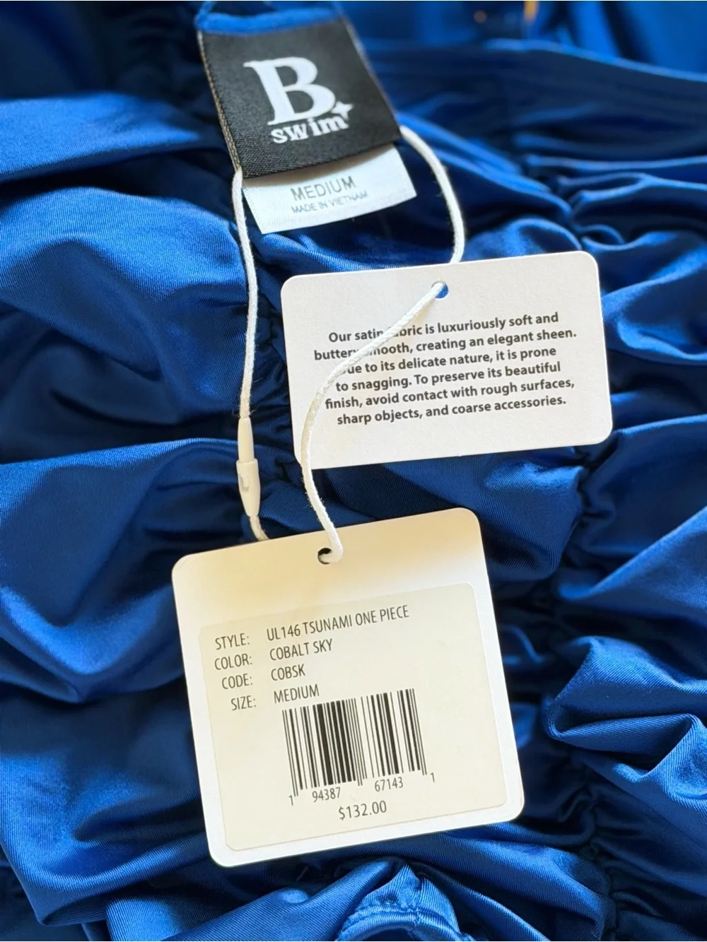 NWT Satin Tsunami Cobalt Sky Blue B swim Swimsuit Size Medium